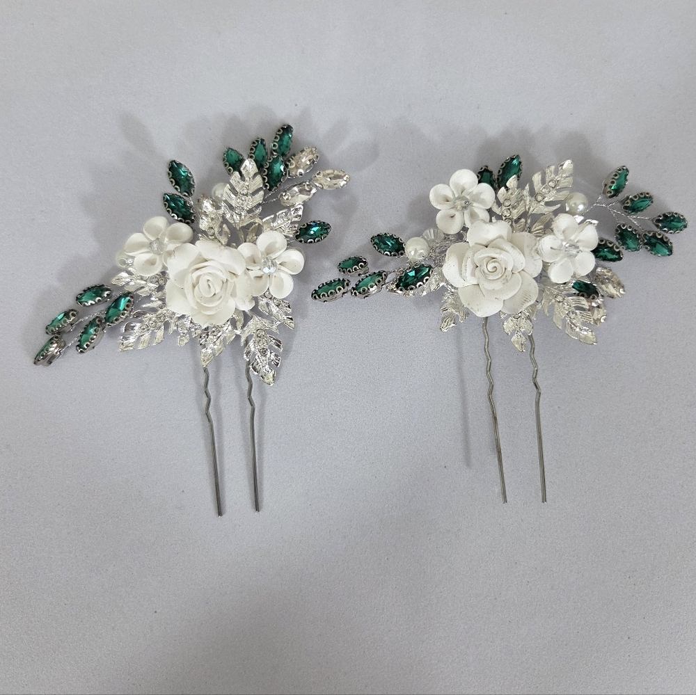 Rose Pearl Rhinestone Bridal Prom Hair Pins Accessory